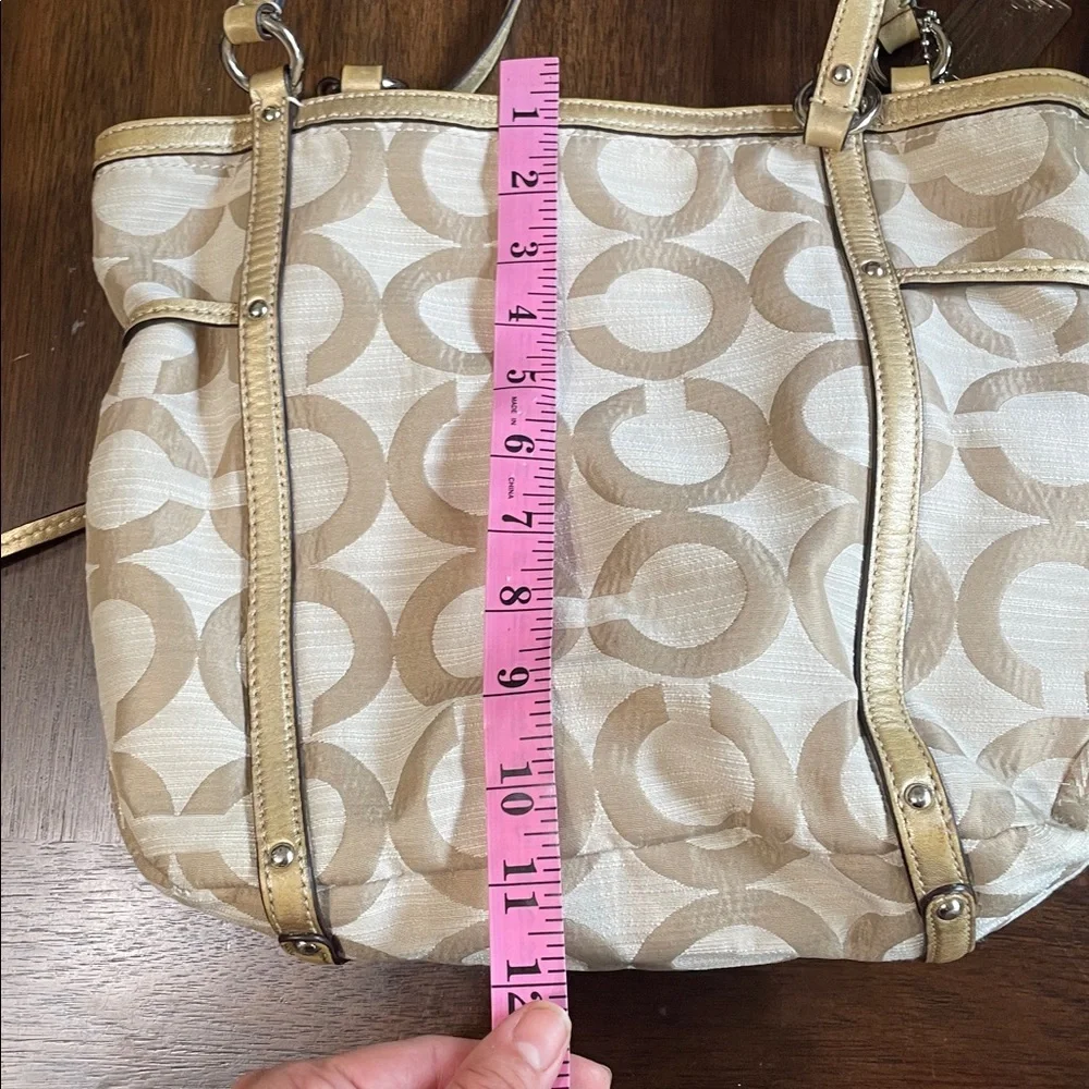 Coach Audrey OP Art Shantung Cinched Tote with gold leather trim